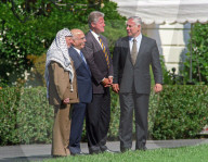 Yassir Arafat, Benyamin Netanyahu and King Hussein visit the White House, Washington DC, USA - 01 Oct 1996