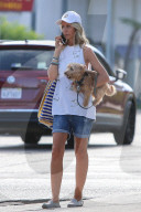 Lady Victoria Hervey is seen walking her dog D'Artagnan in Los Angeles.