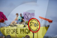 Extinction Rebellion blocks UK fracking site in climate protest. Environmental activists demonstrate outside Cuadrilla’s Preston New Road site