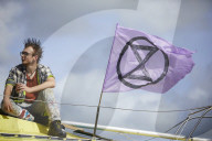 Extinction Rebellion blocks UK fracking site in climate protest. Environmental activists demonstrate outside Cuadrilla’s Preston New Road site