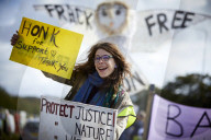 Extinction Rebellion blocks UK fracking site in climate protest. Environmental activists demonstrate outside Cuadrilla’s Preston New Road site