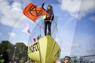 Extinction Rebellion blocks UK fracking site in climate protest. Environmental activists demonstrate outside Cuadrilla’s Preston New Road site