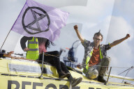 Extinction Rebellion blocks UK fracking site in climate protest. Environmental activists demonstrate outside Cuadrilla’s Preston New Road site