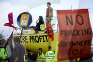 Extinction Rebellion blocks UK fracking site in climate protest. Environmental activists demonstrate outside Cuadrilla’s Preston New Road site