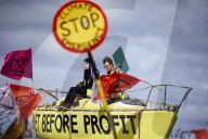 Extinction Rebellion blocks UK fracking site in climate protest. Environmental activists demonstrate outside Cuadrilla’s Preston New Road site