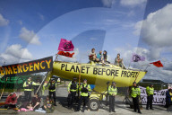Extinction Rebellion blocks UK fracking site in climate protest. Environmental activists demonstrate outside Cuadrilla’s Preston New Road site