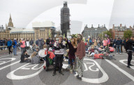 Extinction Rebellion activists in London, Great Britain 
7th October 2019 

On Westminster Bridge and Trafalgar Square, London.
