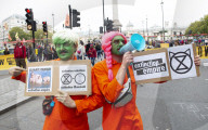 Extinction Rebellion activists in London, Great Britain 7th October 2019 On Westminster Bridge and Trafalgar Square, London.