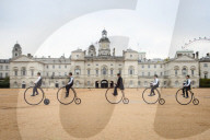 Pennyfarthings in front of Horseguards, London, UK - 12 Oct 2019