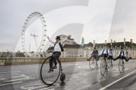 Pennyfarthings in front of Horseguards, London, UK - 12 Oct 2019