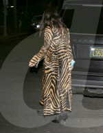PREMIUM EXCLUSIVE Kourtney Kardashian Looking Fierce In Tiger Striped Overcoat For Church Service