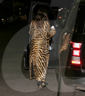 PREMIUM EXCLUSIVE Kourtney Kardashian Looking Fierce In Tiger Striped Overcoat For Church Service