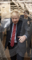 British Prime Minister Boris Johnson photographed during a visit to ohn Smedley knitwear factory in Matlock, Derbyshire.