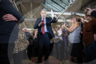 British Prime Minister Boris Johnson photographed during a visit to John Smedley knitwear factory in Matlock, Derbyshire.