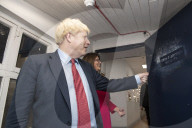 British Prime Minister Boris Johnson photographed during a visit to ohn Smedley knitwear factory in Matlock, Derbyshire.