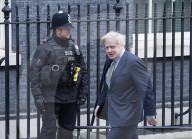 Boris Johnson UK Prime Minister arrives back at Number 10 Downing Street, London after meeting with HM Queen Elizabeth.