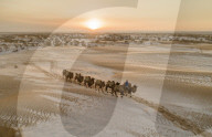 FEATURE - Kamele im Schnee in der Wüste bei Bayan Nur in der Mongolei