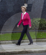 Dr Ursula von der Leyen the EU President arrives at Downing Street, Westminster, London, to meet Boris Johnson UK Prime Minister for talks.