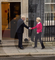 Dr Ursula von der Leyen the EU President arrives at Downing Street, Westminster, London, to meet Boris Johnson UK Prime Minister for talks.