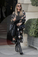 Kate Moss and her daughter Lila Grace leaving their hotel during the Paris Fashion Week 2020