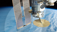 Cygnus Space Freighter With Cymbal-Shaped Solar Arrays