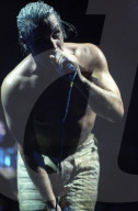 DENVER OCTOBER 06: Vocalist Till Lindermann of the Heavy Metal band Rammstein performs in concert October 6, 1998 at McNichols Arena in Denver, CO. 