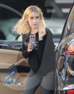 PREMIUM EXCLUSIVE Emma Roberts Looks Super Cute In Pinstripes While Running Valentine's Day Errands