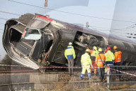 Derailed train wagons removed from tracks in northern Italy, Ospedaletto Lodigiano - 16 Feb 2020