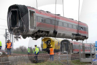 Derailed train wagons removed from tracks in northern Italy, Ospedaletto Lodigiano - 16 Feb 2020