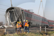 Derailed train wagons removed from tracks in northern Italy, Ospedaletto Lodigiano - 16 Feb 2020