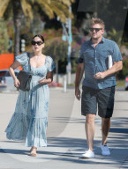 Curtis Stone and  his wife of seven years, actress Lindsay Price are seen arriving at Back On The Beach in Santa Monica for lunch. 