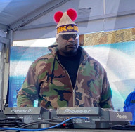 Shaquille ïShaq' O'Neal is seen paying tribute to the late Lakers legend Kobe Bryant with a white wool hat with red pom poms as he DJs an event at The Snow Lodge in Aspen, Colorado.