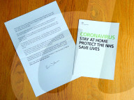 Coronavirus letter from Boris Johnson and an advice leaflet is being sent to all to UK households.