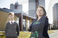Collette Hunnisett, headteacher at Olive AP Academy Thurrock in Essex, with Michael - the last student remaining following the UK coronavirus lockdown