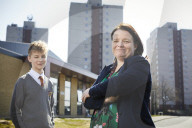 Collette Hunnisett, headteacher at Olive AP Academy Thurrock in Essex, with Michael - the last student remaining following the UK coronavirus lockdown