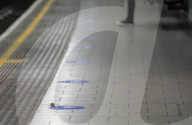 Mouse on empty tube platform during London lockdown