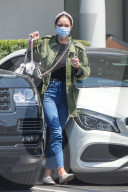 Katherine McPhee spends 90 minutes at a skin care clinic in West Hollywood, accompanied by one of her beloved pet Chihuahuas. 