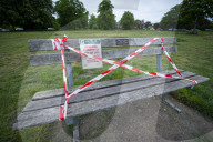 Wimbledon Common during the Coronavirus lockdown, London, Great Britain 
3rd May 2020 

Park benches put out of service by Wimbledon and Putney Common Conservators (WPCC) during the Coronavirus Pandemic on Wimbledon Common.