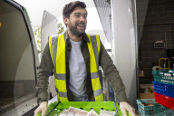 Comedian Jack Whitehall with volunteers from the Felix Project.