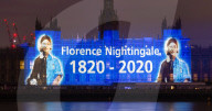 Florence Nightingale image is projected on to Parliament to mark the 200th anniversary of the birth of Florence Nightingale,  International Nurses' Day and 2020 is the International Year of the Nurse and Midwife
12th May 2020