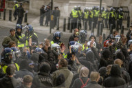 Large protest with over 15,000 for George Floyd in the centre of London. Protesters split into different groups.  Police horses charged the crowd in front of Downing St and projectiles were thrown.