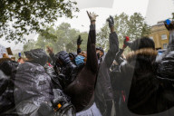 Large protest with over 15,000 for George Floyd in the centre of London. Protesters split into different groups.  Police horses charged the crowd in front of Downing St and projectiles were thrown.
