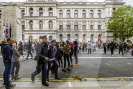 Large protest with over 15,000 for George Floyd in the centre of London. Protesters split into different groups.  Police horses charged the crowd in front of Downing St and projectiles were thrown.