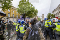 Large protest with over 15,000 for George Floyd in the centre of London. Protesters split into different groups.  Police horses charged the crowd in front of Downing St and projectiles were thrown.
