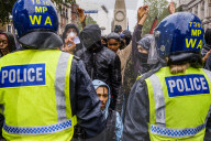 Large protest with over 15,000 for George Floyd in the centre of London. Protesters split into different groups.  Police horses charged the crowd in front of Downing St and projectiles were thrown.