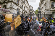 Large protest with over 15,000 for George Floyd in the centre of London. Protesters split into different groups.  Police horses charged the crowd in front of Downing St and projectiles were thrown.