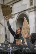 Large protest with over 15,000 for George Floyd in the centre of London. Protesters split into different groups.  Police horses charged the crowd in front of Downing St and projectiles were thrown.