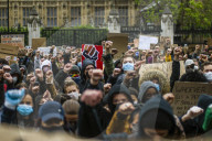 Large protest with over 15,000 for George Floyd in the centre of London. Protesters split into different groups.  Police horses charged the crowd in front of Downing St and projectiles were thrown.