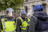Large protest with over 15,000 for George Floyd in the centre of London. Protesters split into different groups.  Police horses charged the crowd in front of Downing St and projectiles were thrown.