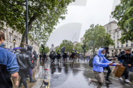 Large protest with over 15,000 for George Floyd in the centre of London. Protesters split into different groups.  Police horses charged the crowd in front of Downing St and projectiles were thrown.